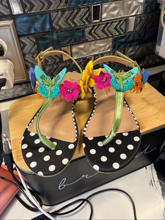 Betsey Johnson Shoes - Betsey Johnson Multicolor Floral & Butterfly Polka Dot T-Strap Sandals